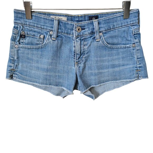 AG Adriano Goldschmied The Daisy Low Rise Frayed Cut Off Denim Jean Shorts